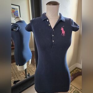 Ralph Loren Navy Polo Shirt with Pink Logo Dress In Girls Size 7